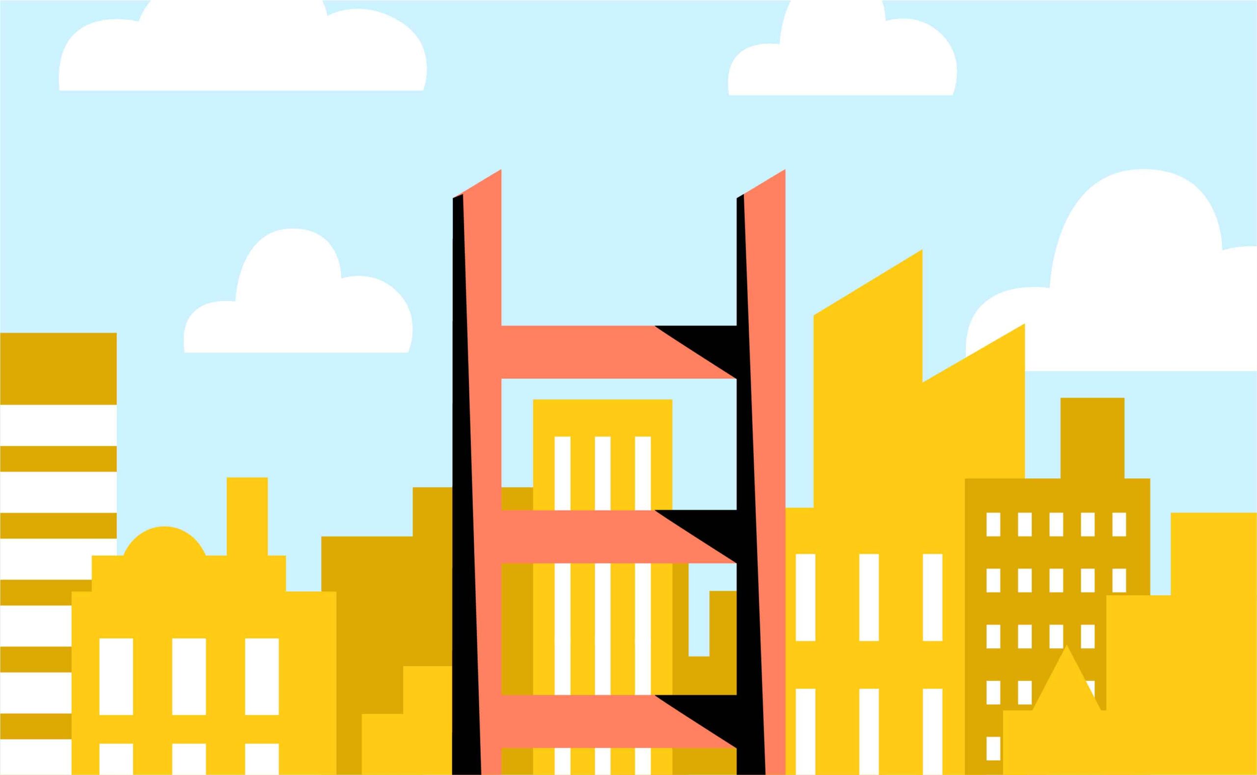 Illustration einer Leiter vor einer Wolkenkratzern als Symbol für die Employee Experience,