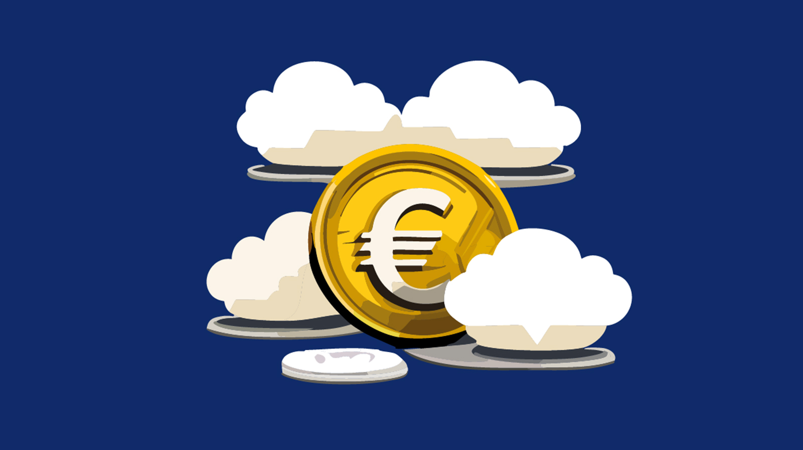 Illustration einer Geld-Münze, die von Wolken umgehen ist. Symbolbild für eine aktuelle kununu Umfrage, die ergab, dass viele Deutsche, das Entgeltransparenzgesetz nicht kennen.