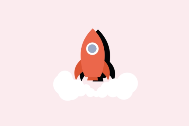 rocket illustration in front of pink background